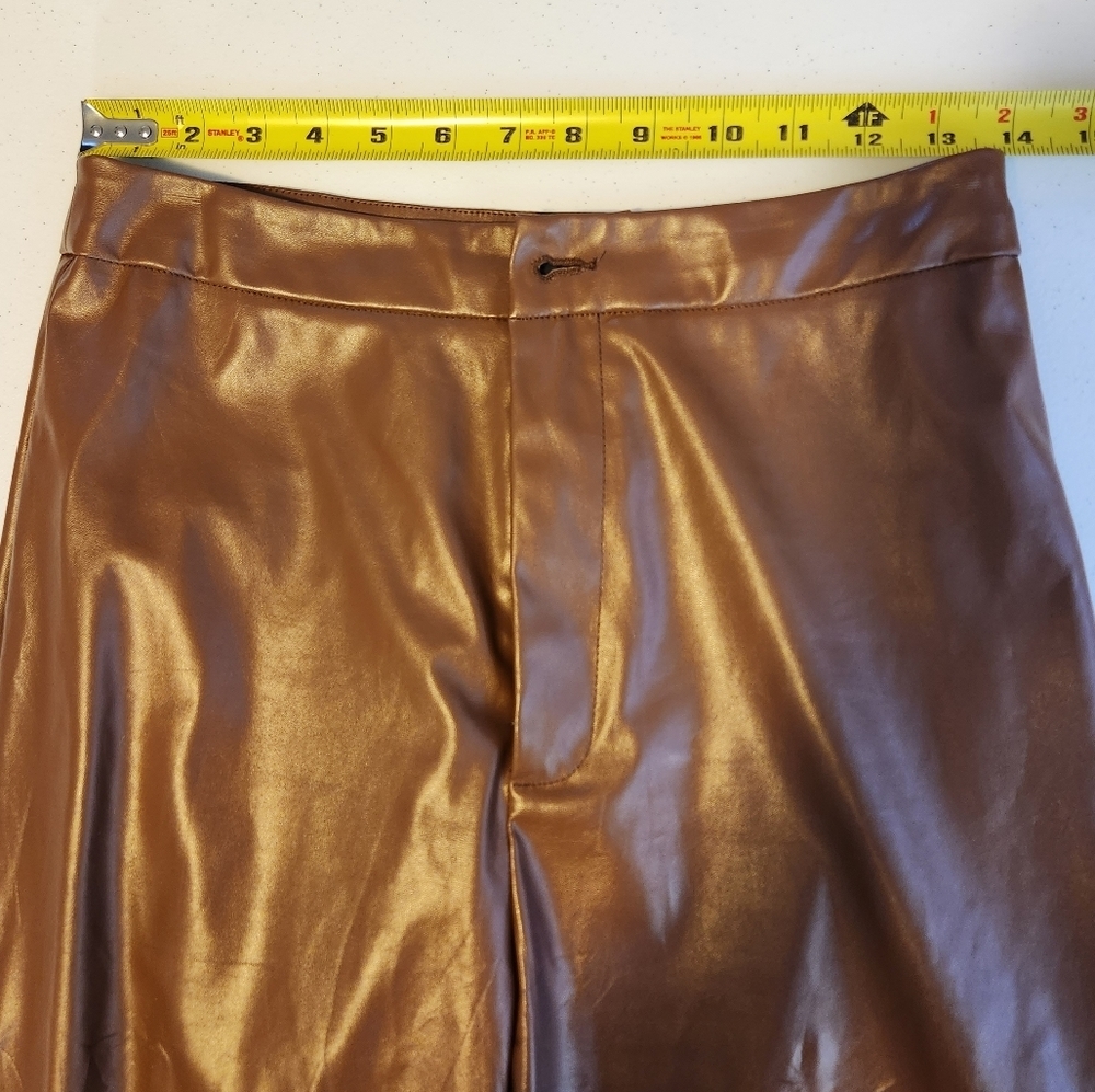 Shein Brown Straight Leg High Waisted Rise Pants Faux Leather Vegan Minimalist - Picture 8 of 12